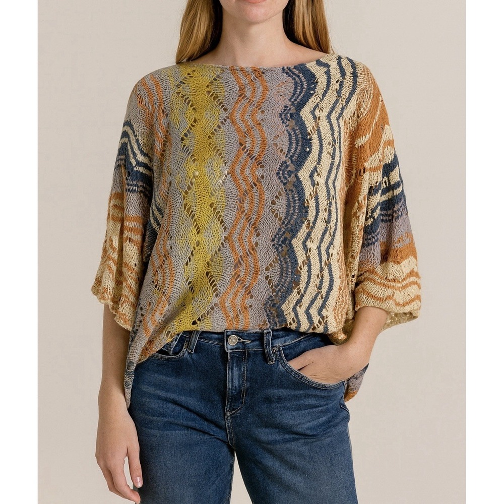 Easel Crochet Oversized Sweater Colorful Boxy Boho Hippie Women's Size Small